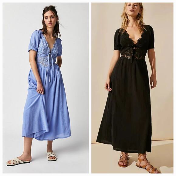 New Free People All You Need Is Lace Midi Dress $128 X-SMALL Black FREE-EST - Picture 1 of 6